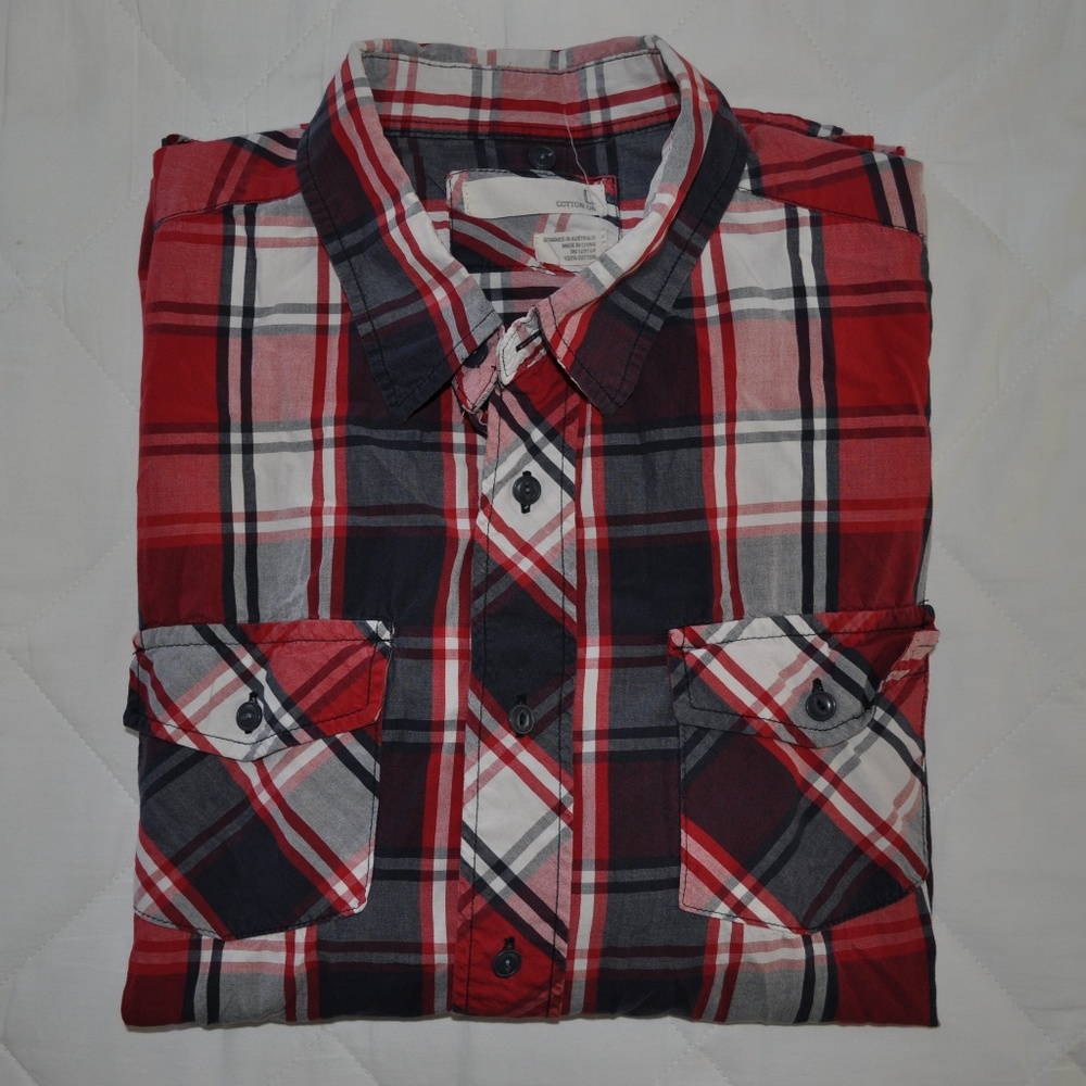 Cotton On Plaid Hooded Shirt Large